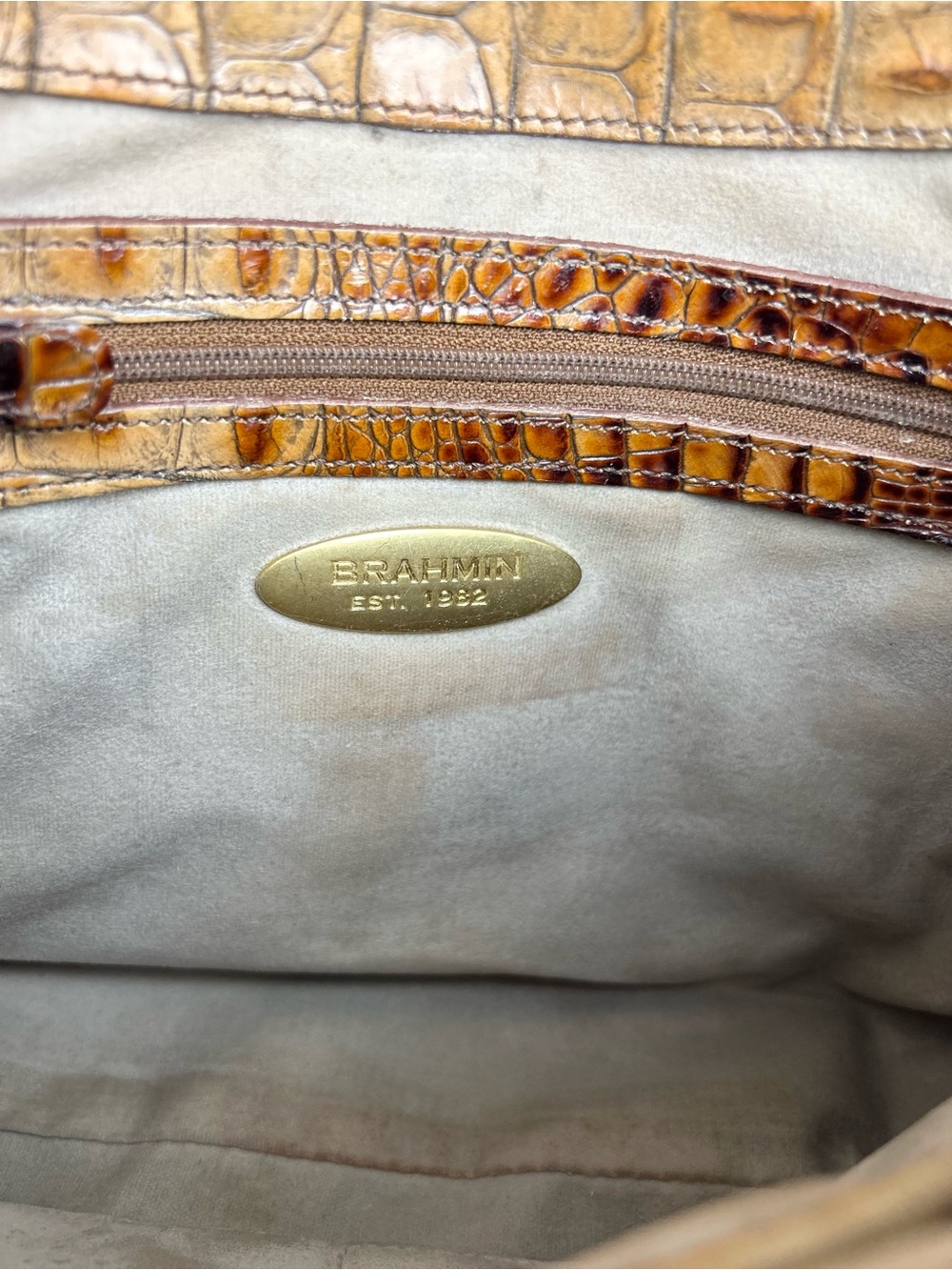 Brahmin Isabelle Vintage Toasted Almond Croco Embossed Leather Shoulder Bag - Picture 14 of 16